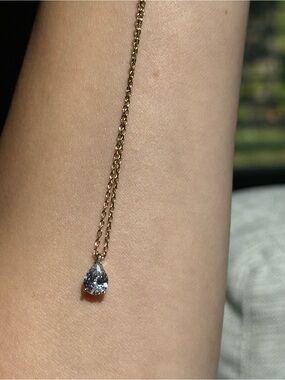 Gold Pear Solitaire Pendant Necklace